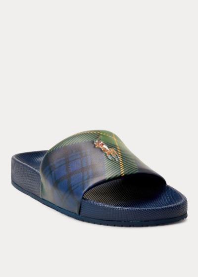 Sandalias Polo Ralph Lauren Hombre Azul Marino / Marrom - Cayson Tartan Slide - RNYZE8956